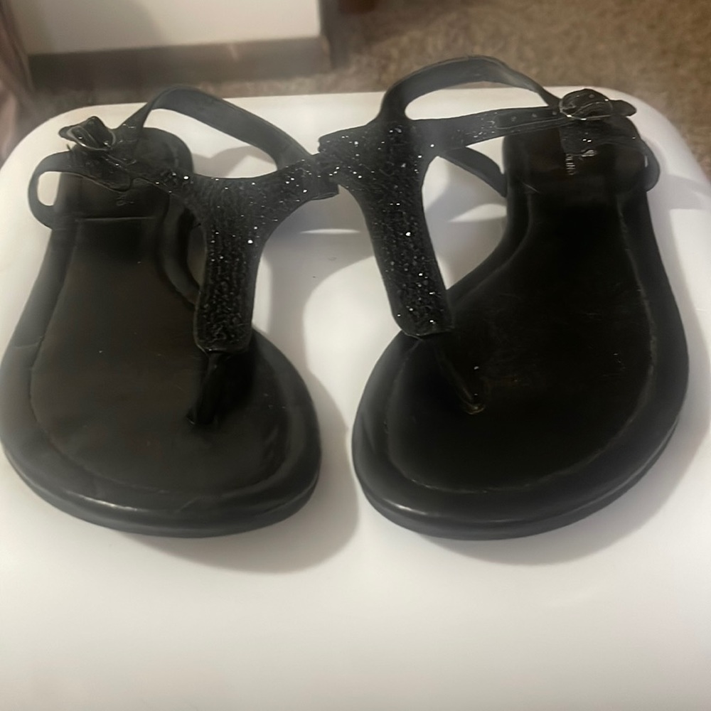 Black sparkly Bandolino T-Strap Sandals from Macy’s